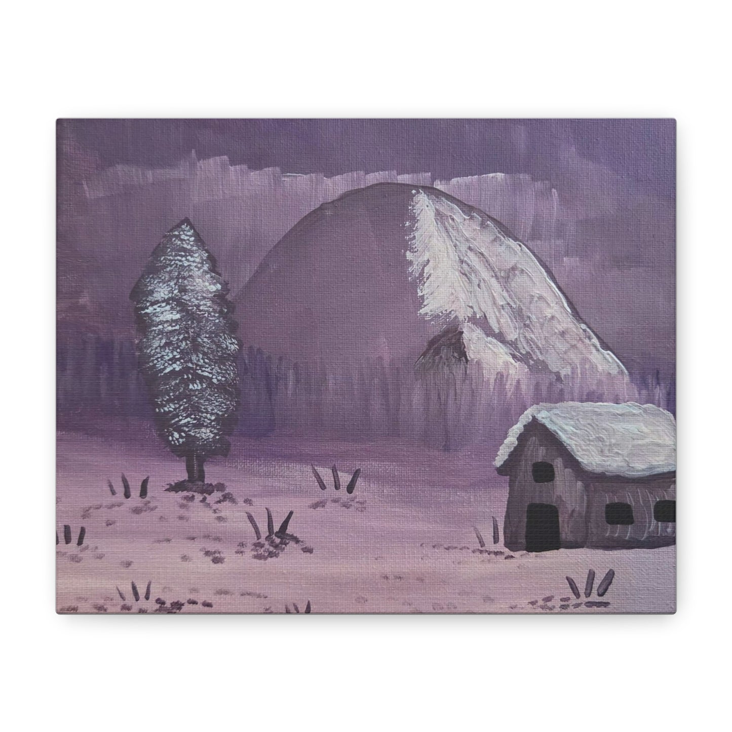 "Snowy Cabin by the Hill" Canvas Print — Matte Stretched Wall Art