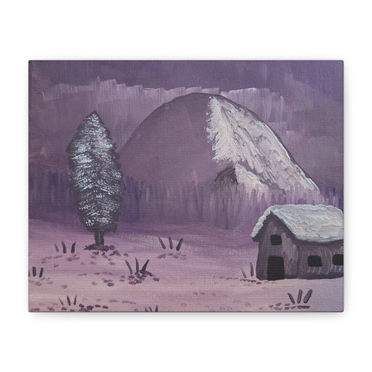 "Snowy Cabin by the Hill" Canvas Print — Matte Stretched Wall Art