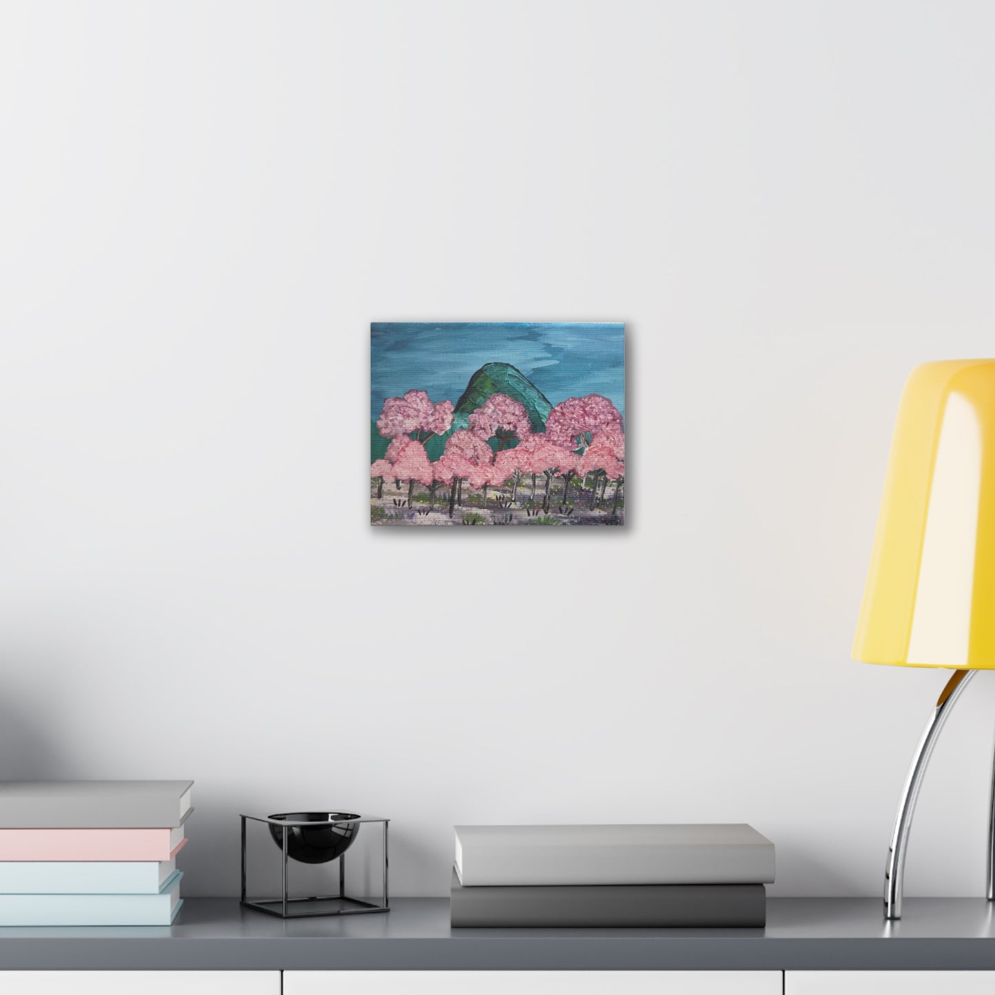 "Cherry Blossom Mountain" Canvas Wall Art — Spring Landscape Stretched Canvas