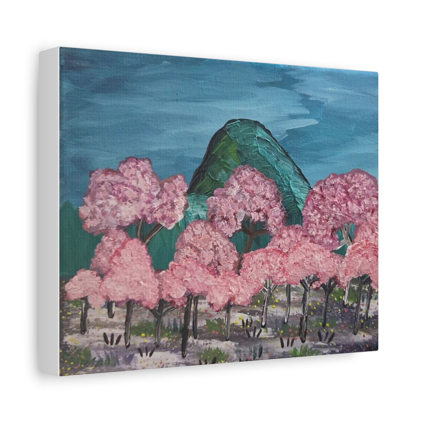"Cherry Blossom Mountain" Landscape Canvas Print -- Matte Stretched Wall Art