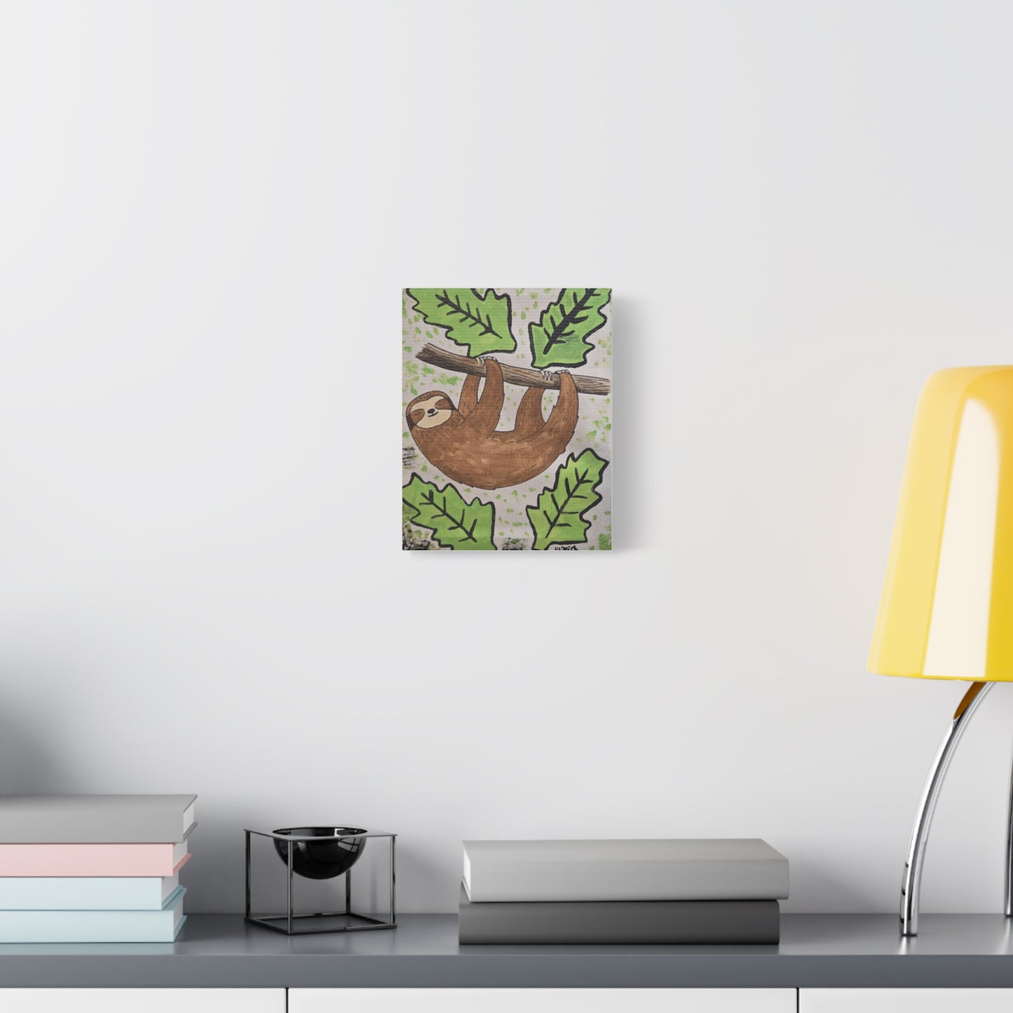 "Sloth" Wall Art Canvas — Cute Hanging Sloth Illustration on Matte Stretched Canvas