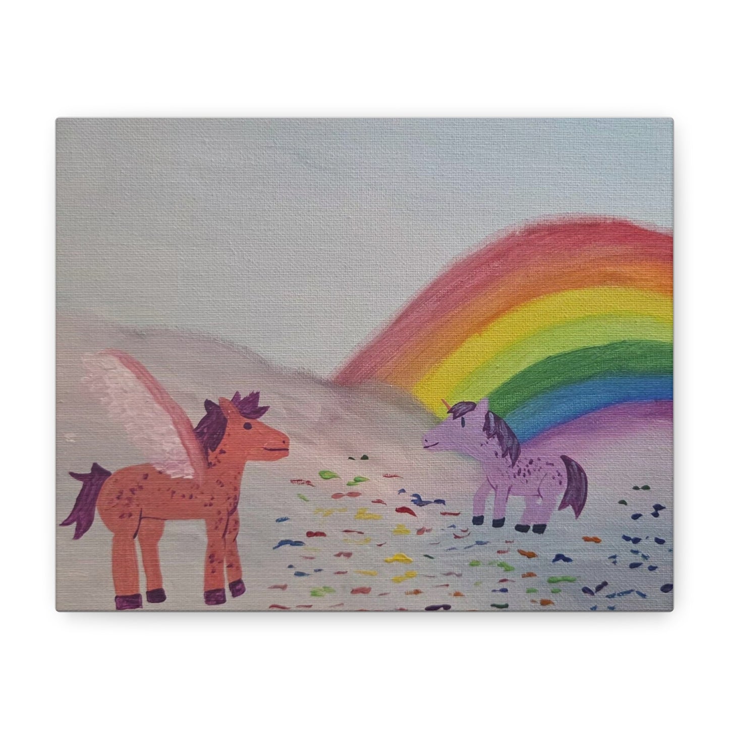 "Rainbow Ponies" Canvas Print — Kids' Whimsical Wall Art (Stretched Matte)