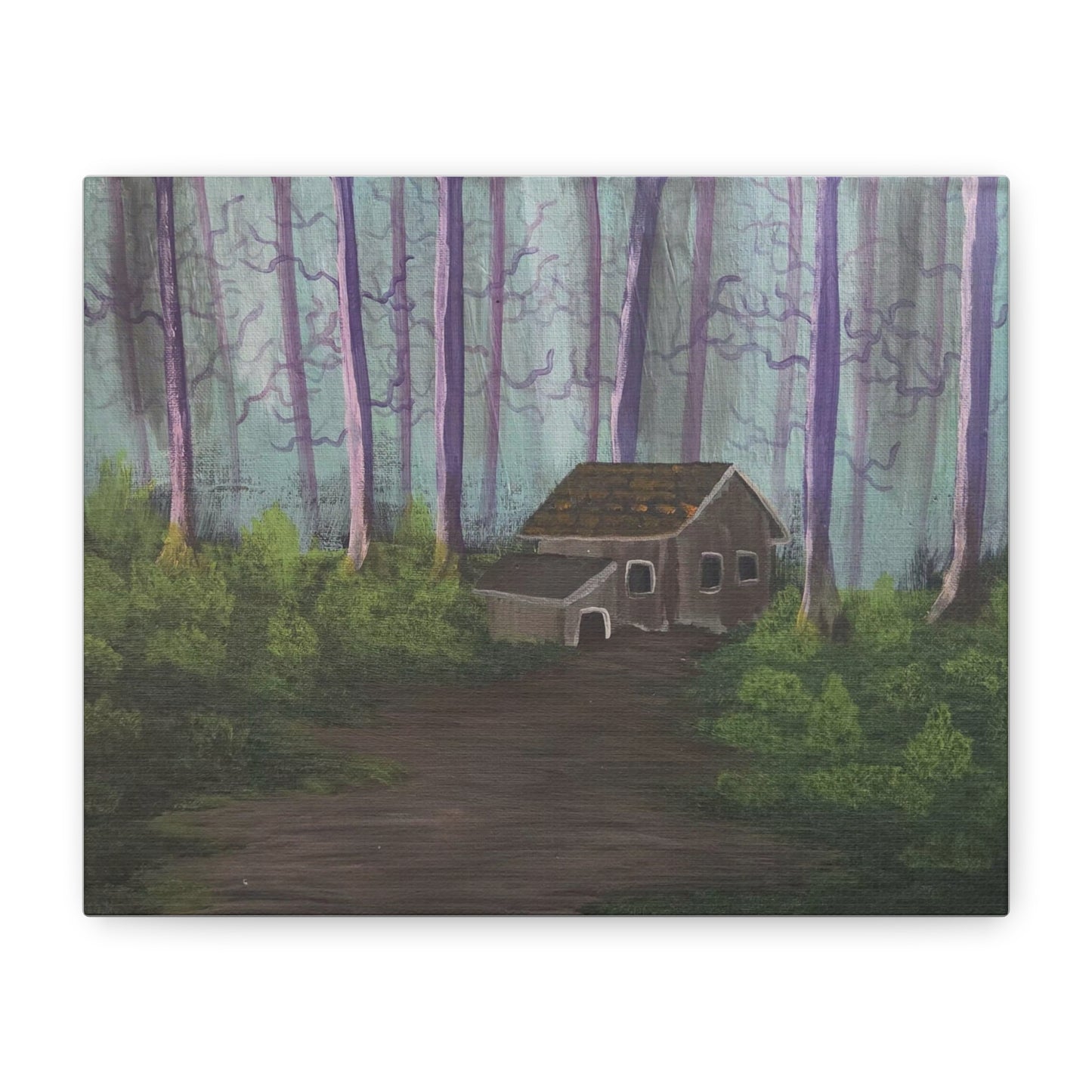 "Forest Cabin" Matte Canvas Print — Moody Woodland Wall Art