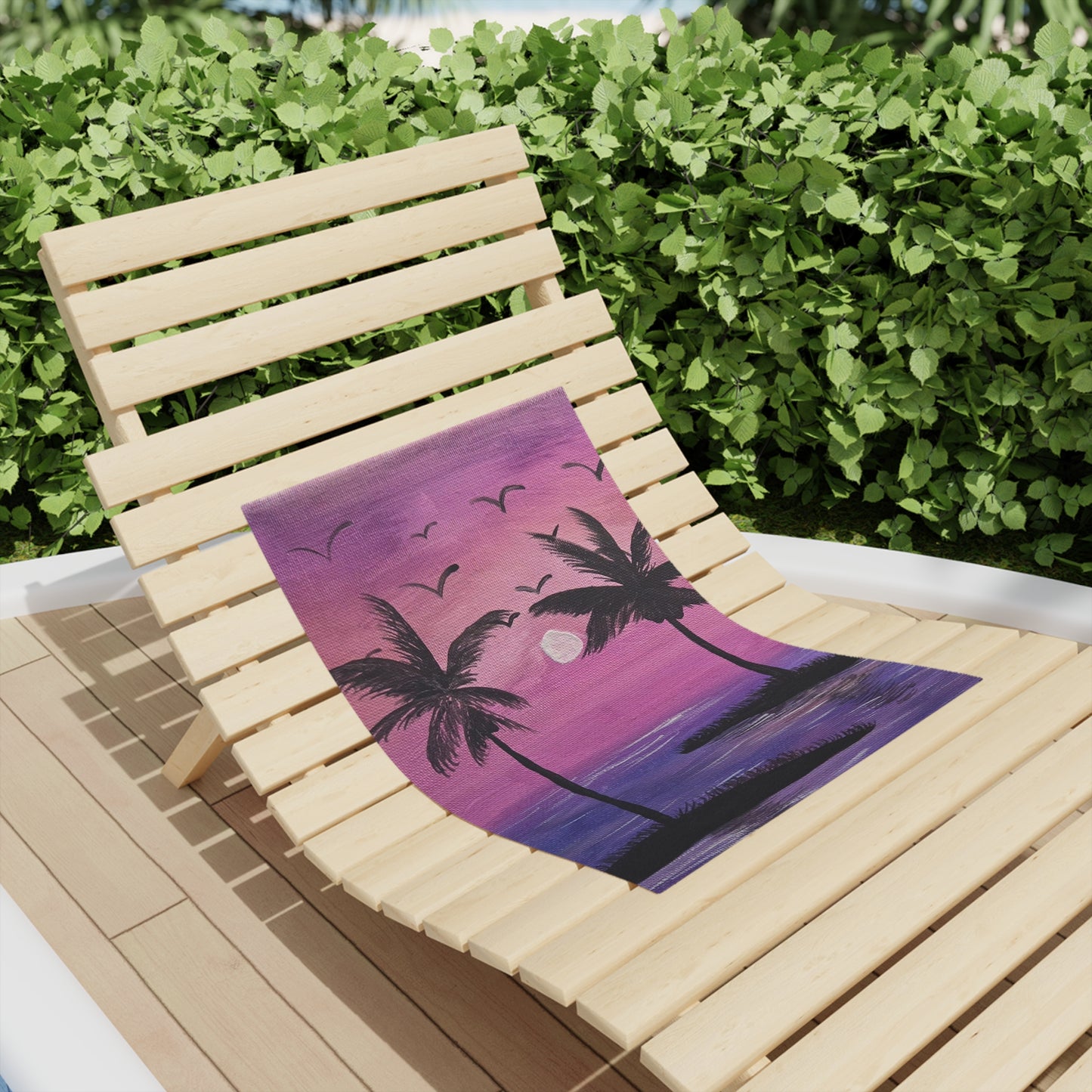 Purple Sunset Palm Beach Towel — Tropical Moonlight Seascape