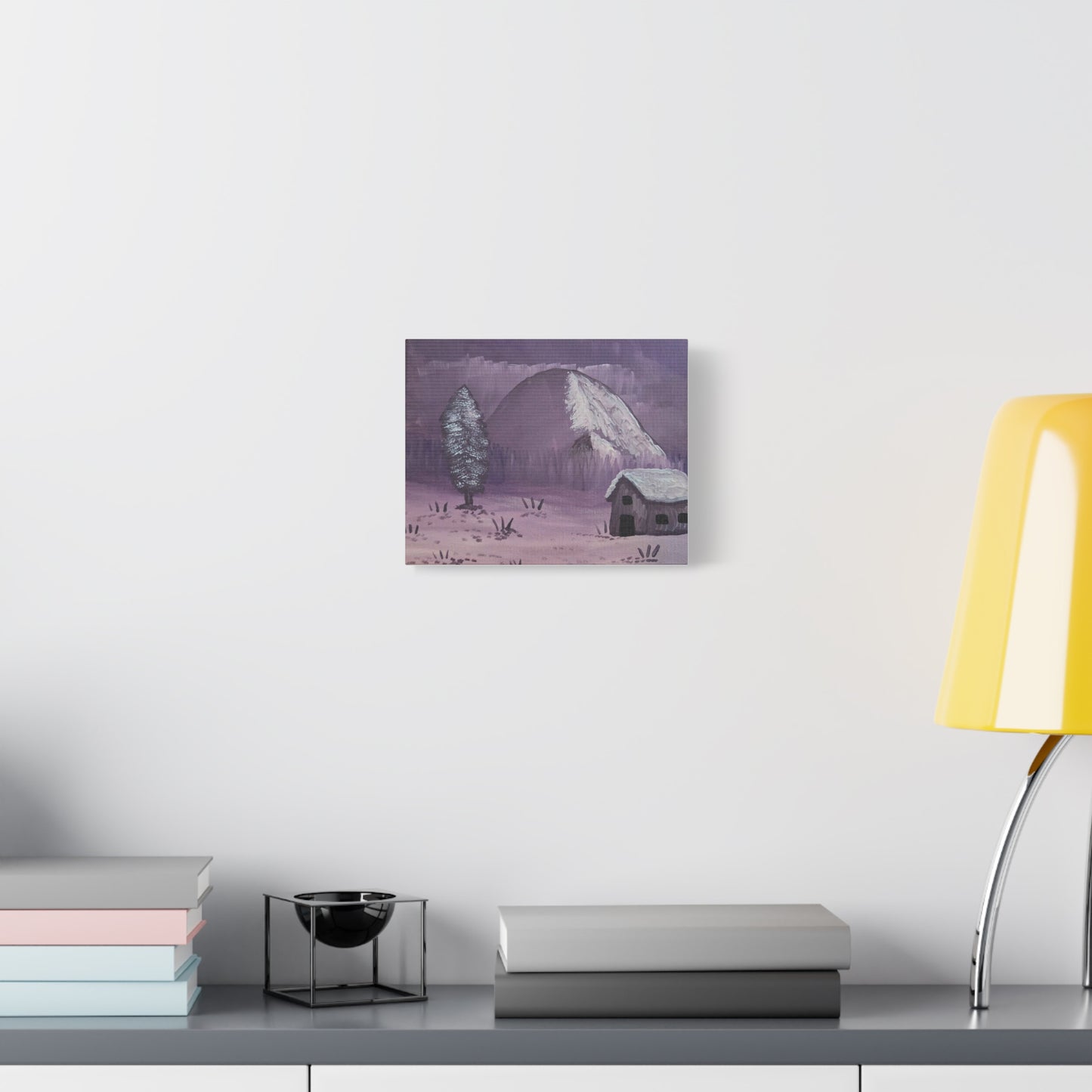 "Snowy Cabin by the Hill" Canvas Print — Matte Stretched Wall Art