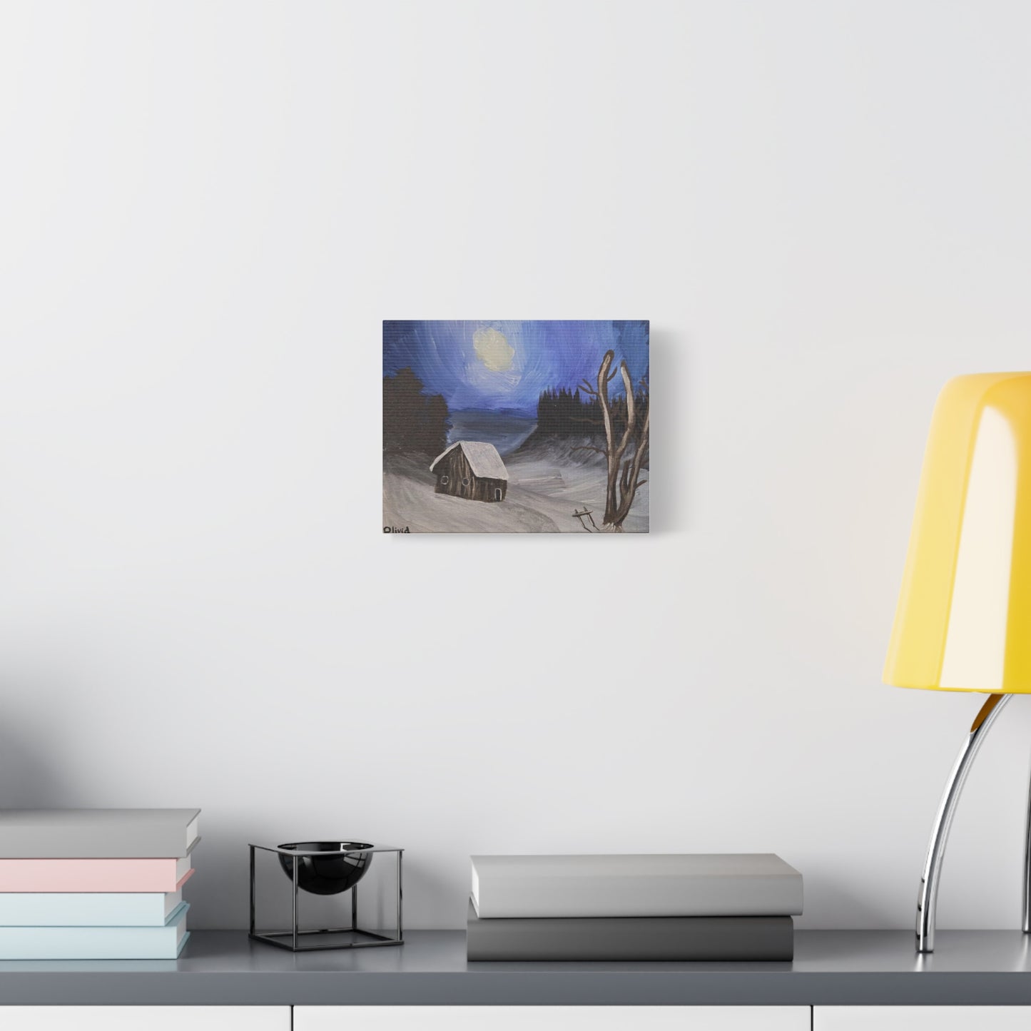 "Snowy Moonlit Cabin" Canvas Print — Matte Stretched Wall Art