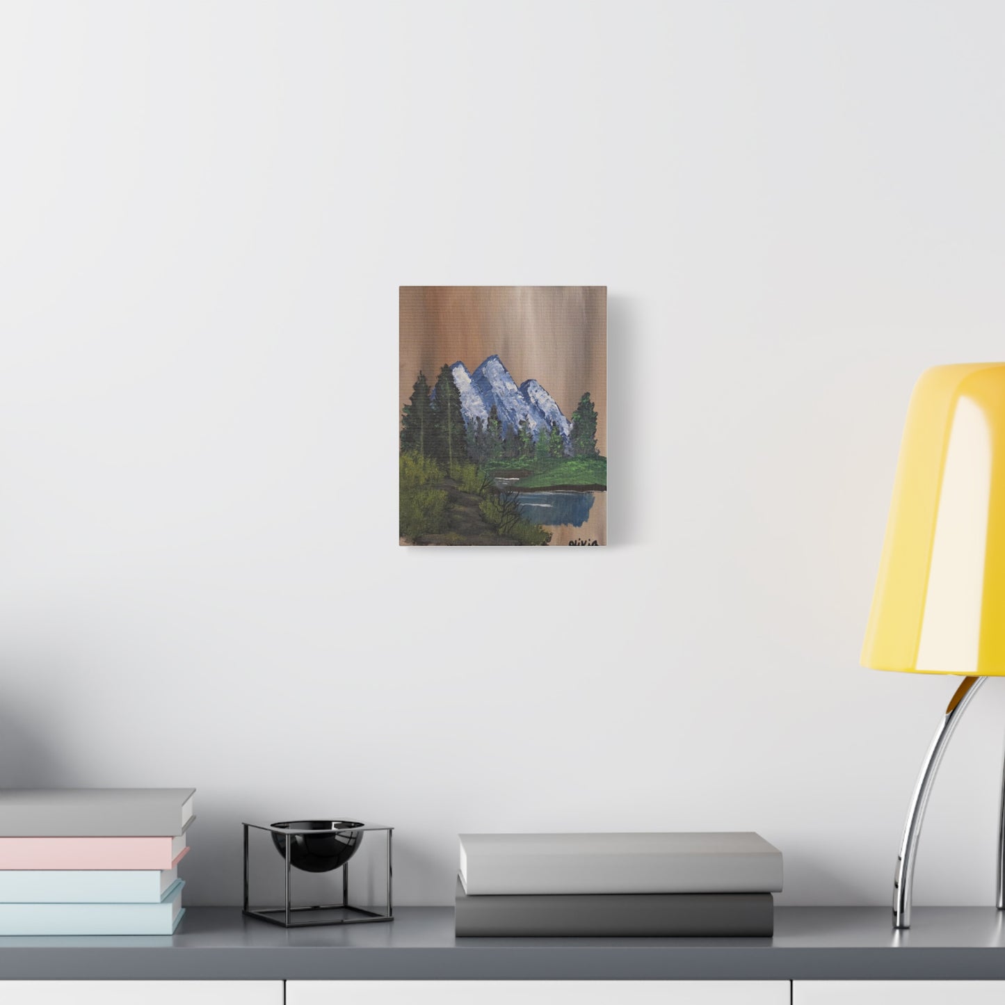 Mountain Lake Painting Matte Canvas Print — Stretched Nature Wall Art