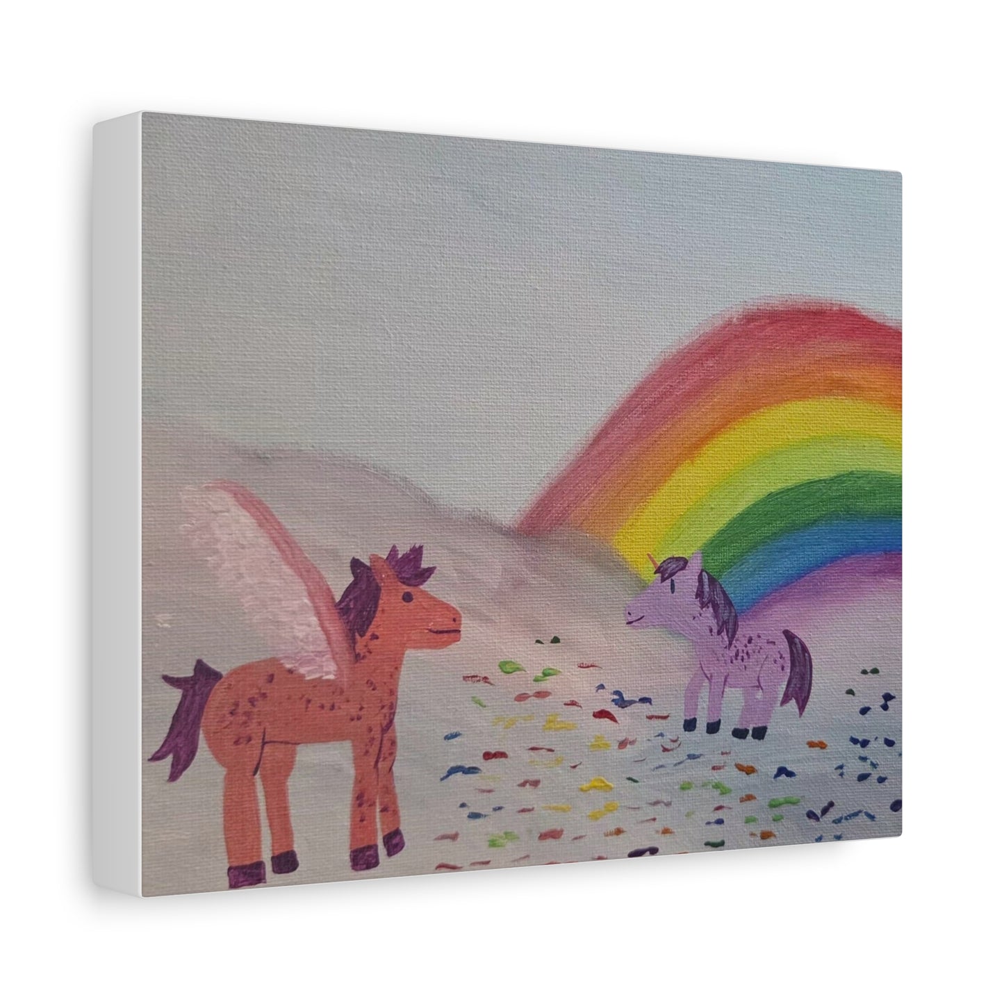 "Rainbow Ponies" Canvas Print — Kids' Whimsical Wall Art (Stretched Matte)