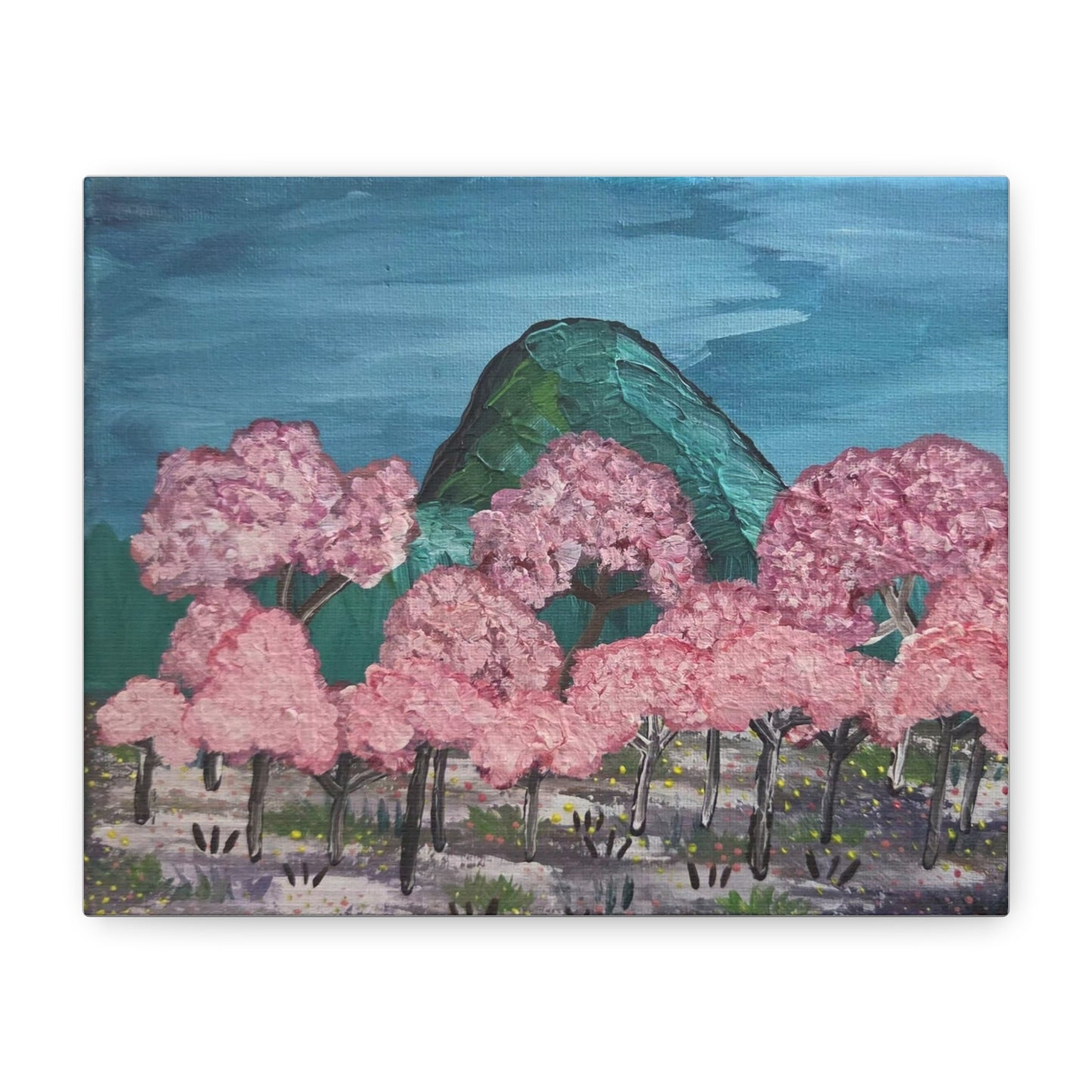 "Cherry Blossom Mountain" Landscape Canvas Print -- Matte Stretched Wall Art