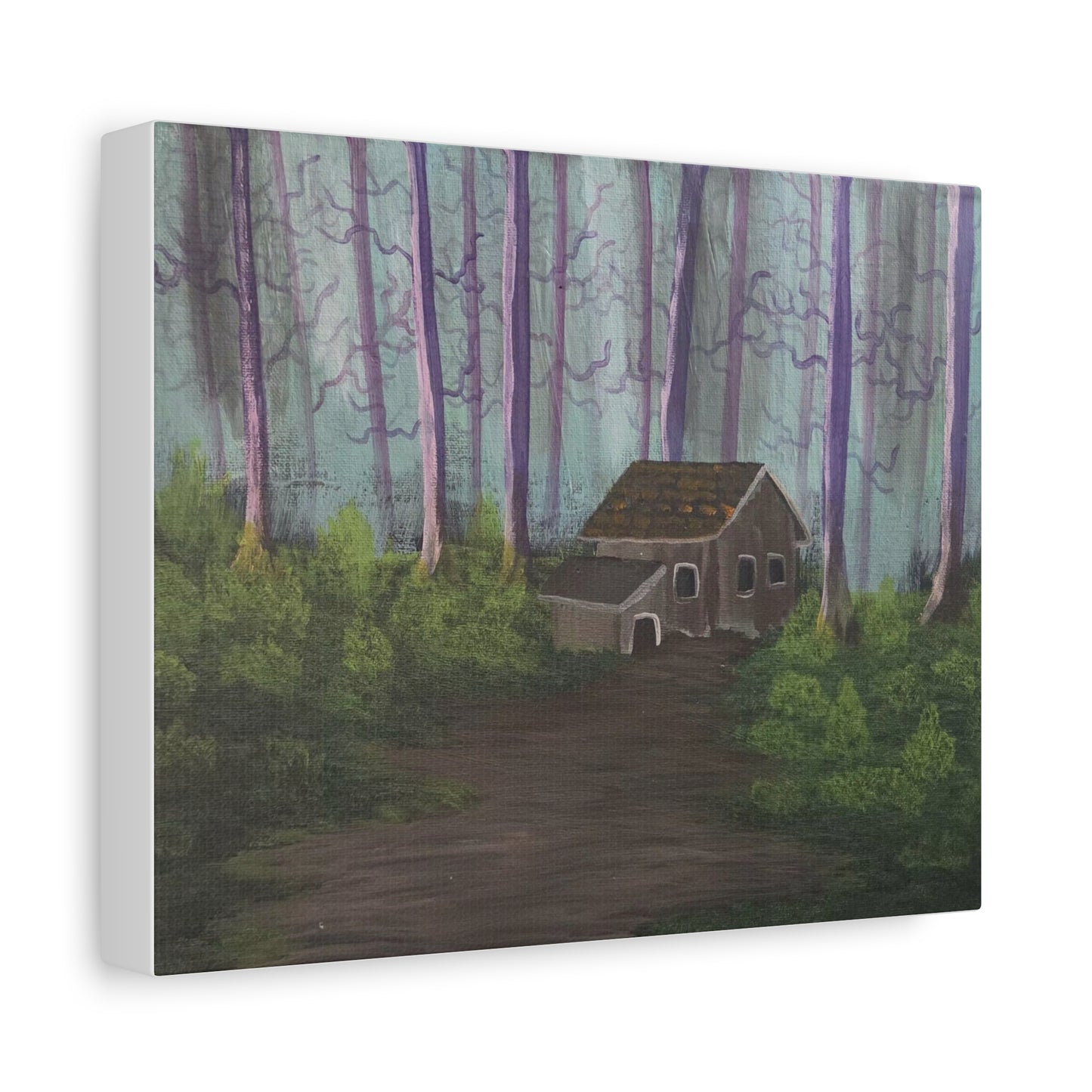"Forest Cabin" Matte Canvas Print — Moody Woodland Wall Art