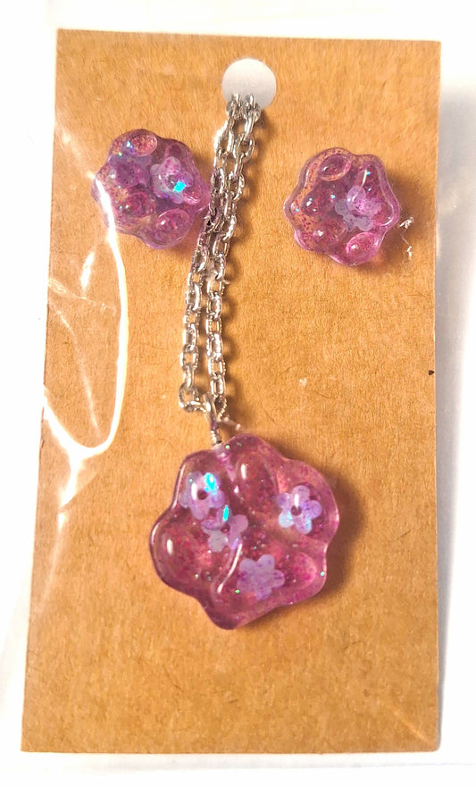 Resin Paw Print Necklace and Earring Set