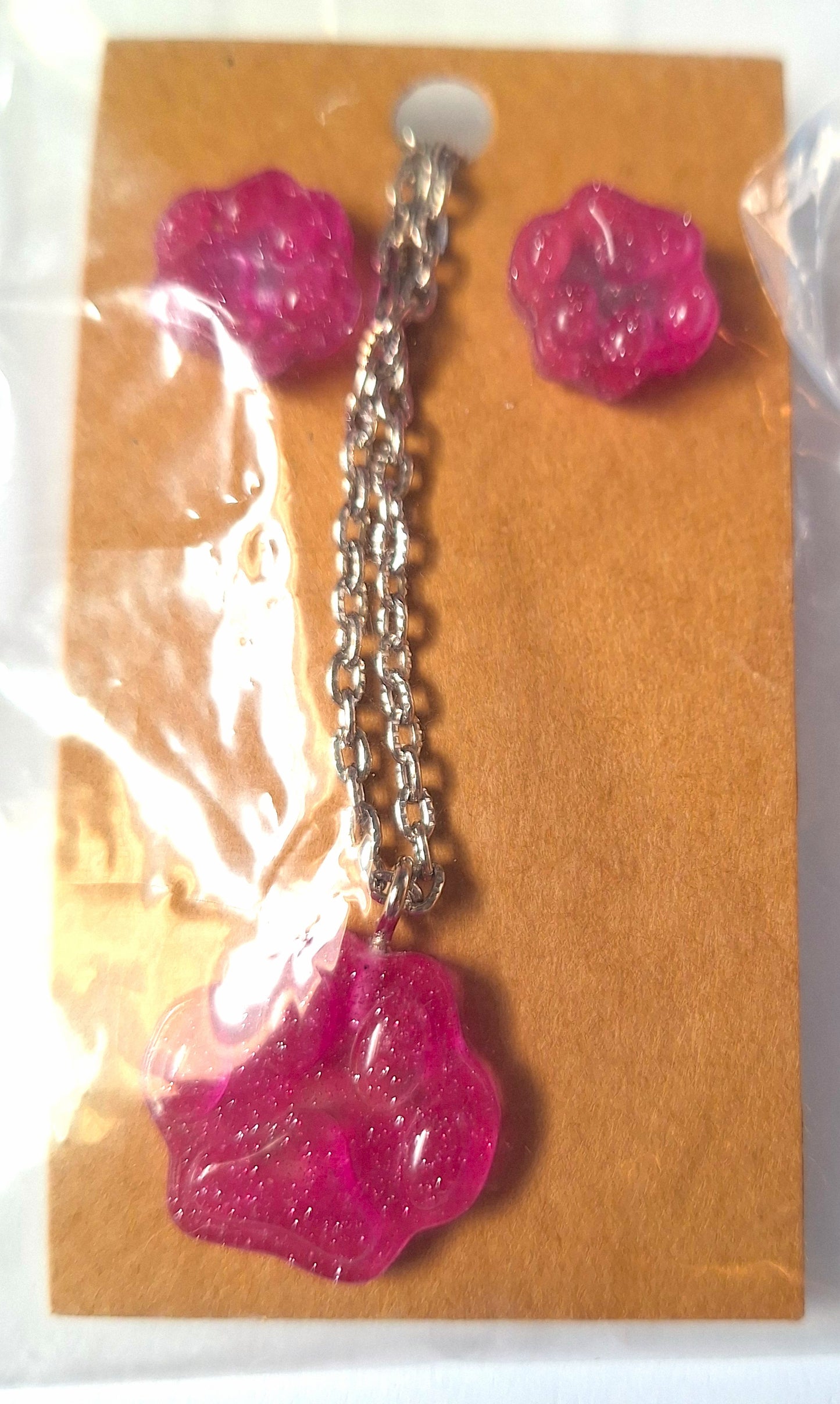 Resin Paw Print Necklace and Earring Set