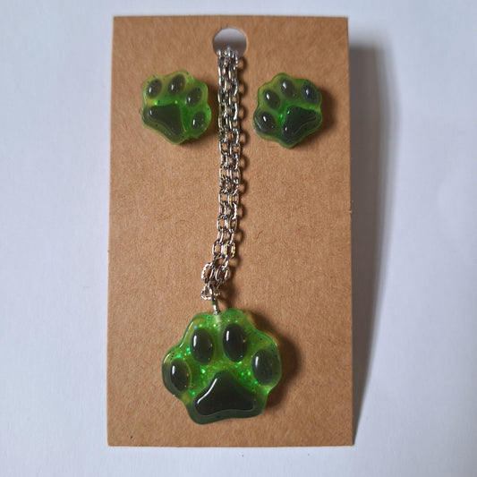 Resin Paw Print Jewelry Set