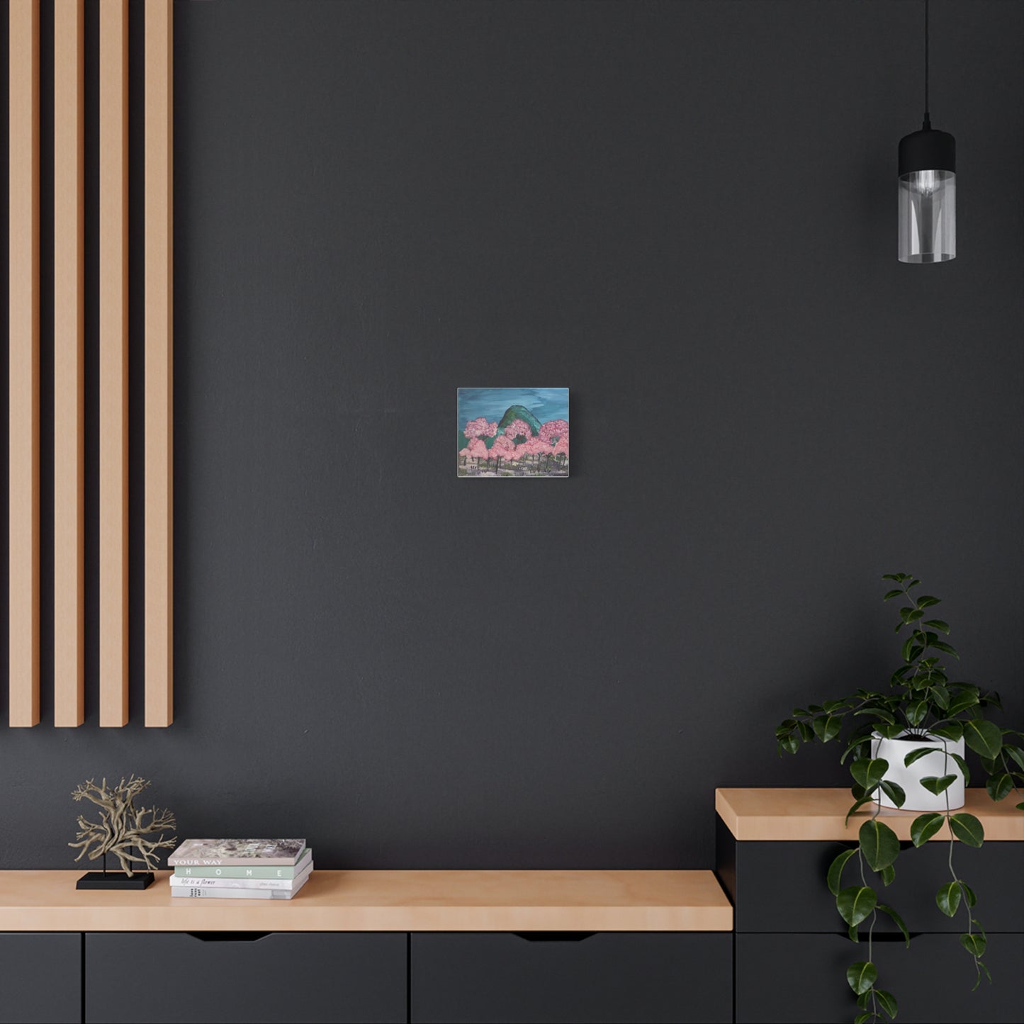 "Cherry Blossom Mountain" Landscape Canvas Print -- Matte Stretched Wall Art