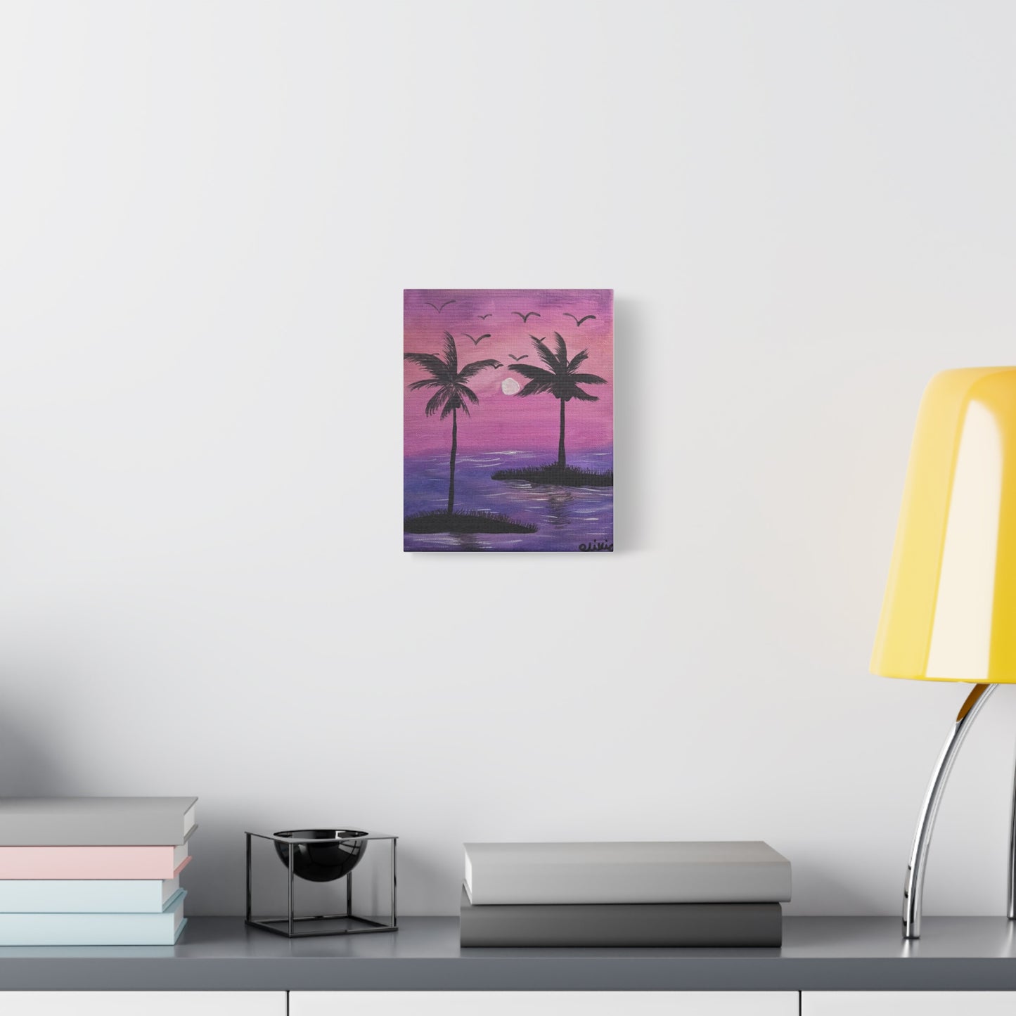 Tropical Sunset Canvas Wall Art — Purple Palm Tree Beach Scene