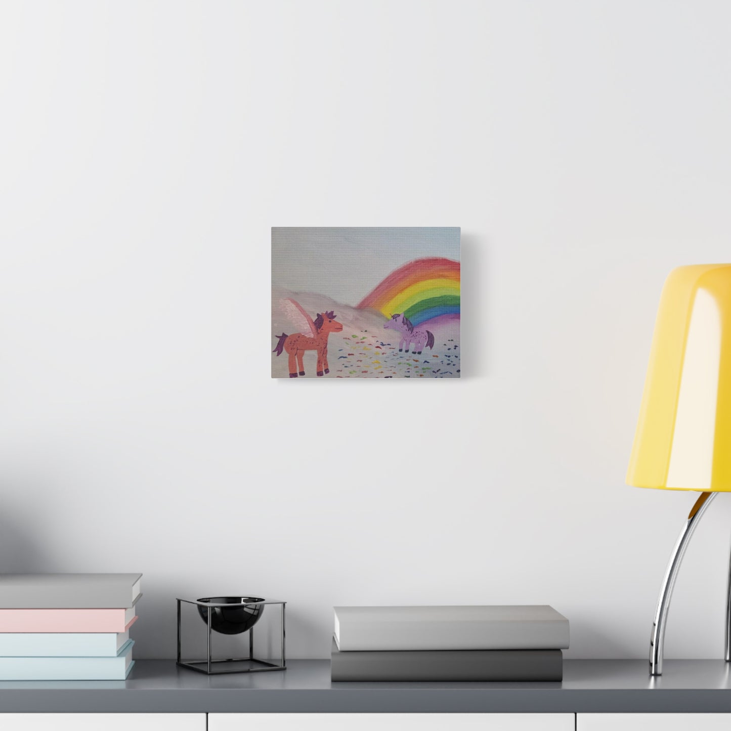 "Rainbow Ponies" Canvas Print — Kids' Whimsical Wall Art (Stretched Matte)