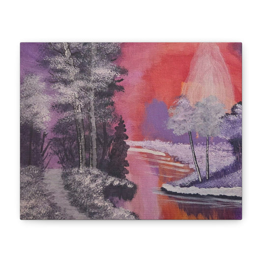 "Stream Of Fire" Landscape Canvas Print — Purple & Coral Forest Wall Art