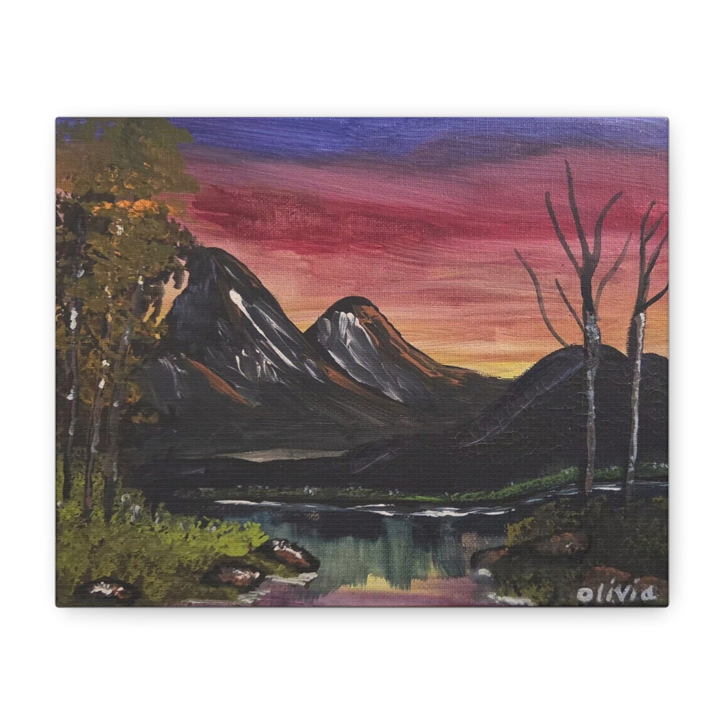"Sunset On The Mountain" Canvas Wall Art — Matte Stretched Landscape Painting