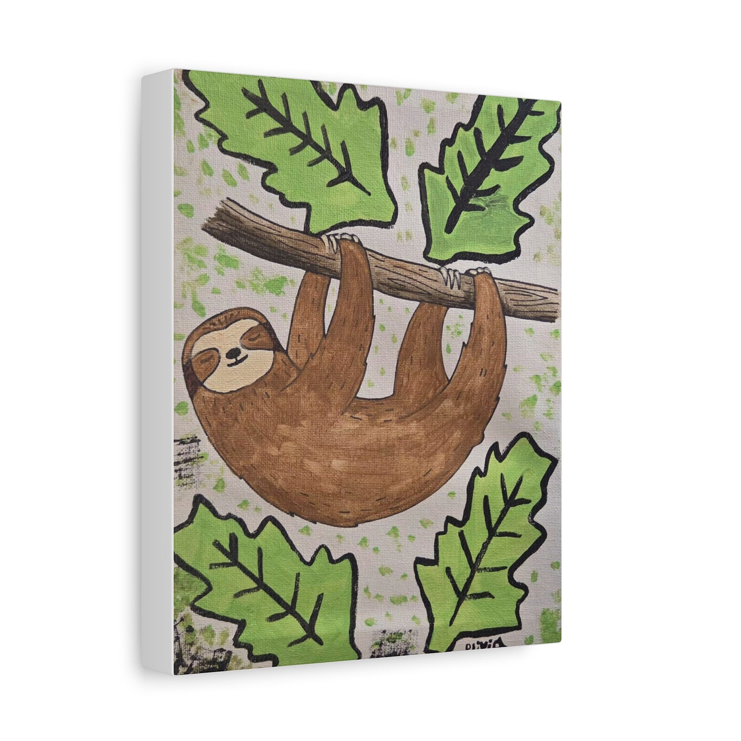 "Sloth" Wall Art Canvas — Cute Hanging Sloth Illustration on Matte Stretched Canvas