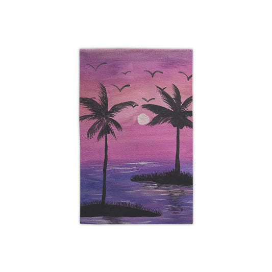 Purple Sunset Palm Beach Towel — Tropical Moonlight Seascape
